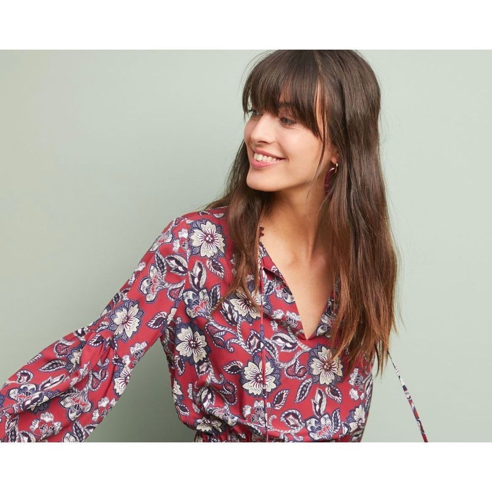 Shoshanna Moravia Blouse Red Peasant Size Size S